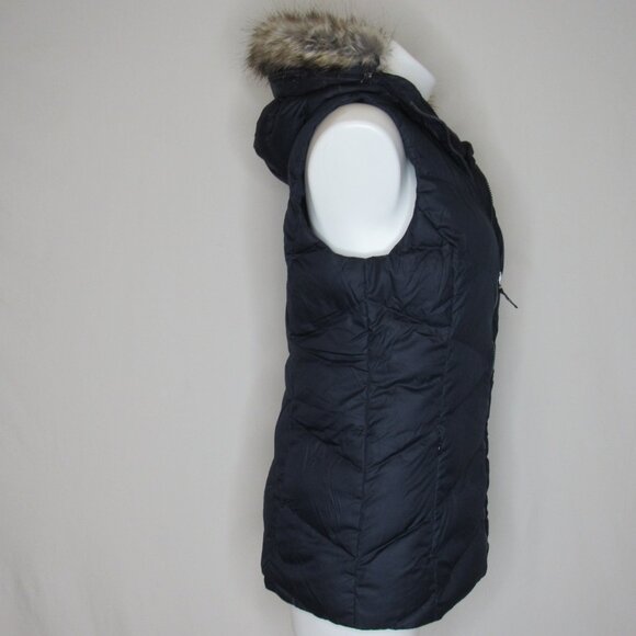 Eddie Bauer Blue Goose Down Hooded Puffer Vest Faux Fur Trim  Women's S Small - Picture 5 of 9
